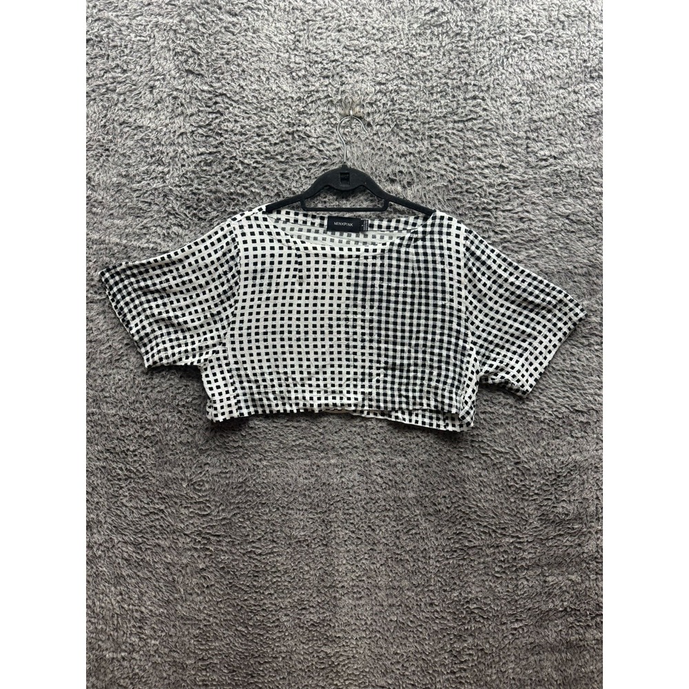 Minkpink Short Sleeve Black and White Check Crop Top Womens Size‎ S